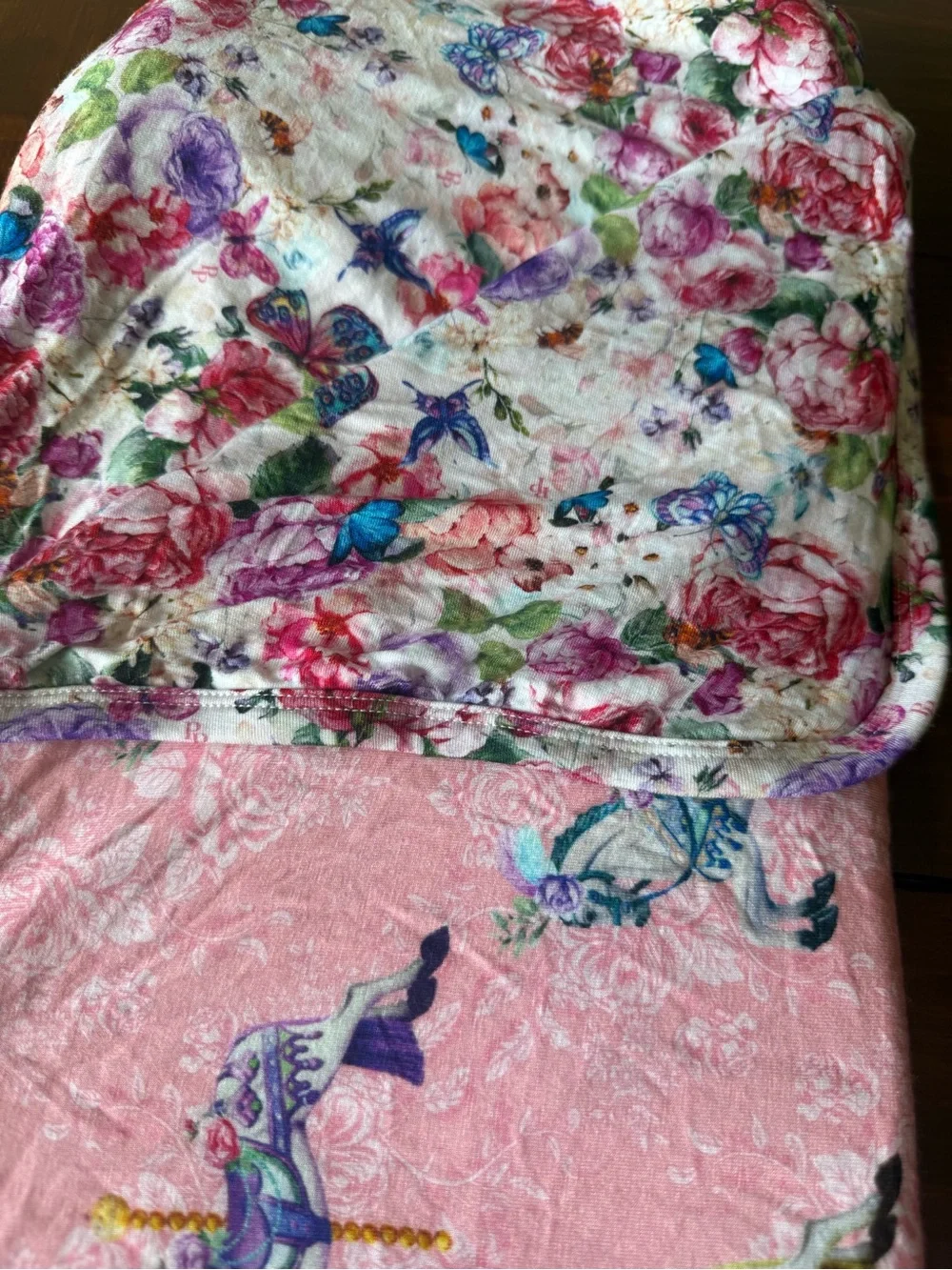 Posh Peanut Pink Carousel Horse Reversible Floral Plush Throw